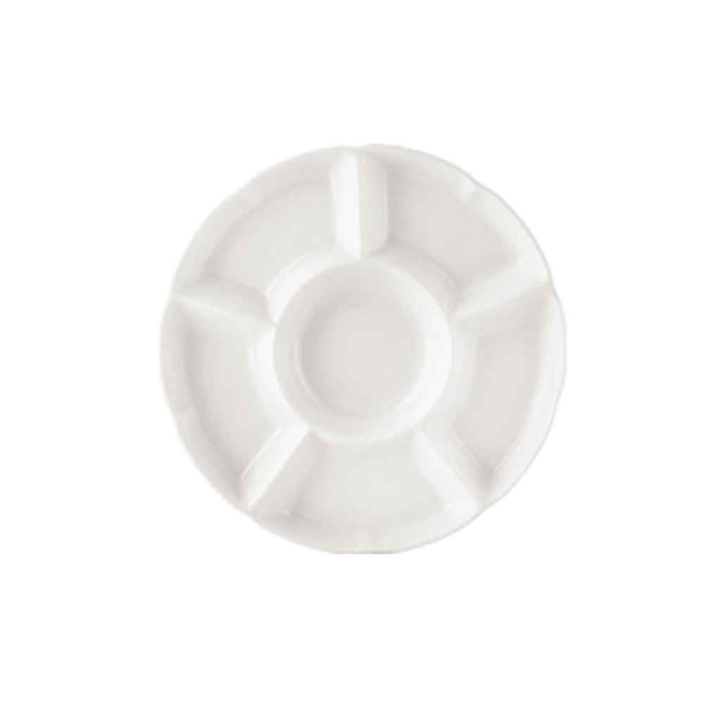 CAC China CMP-11 Super White Porcelain Five Star Compartment Tray 11" - 1 dozen