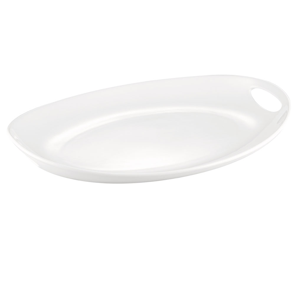 CAC China MX-OT14 Catering Collection Super White Porcelain Deep Oval Tray with Handles 14 3/8" - 1 dozen