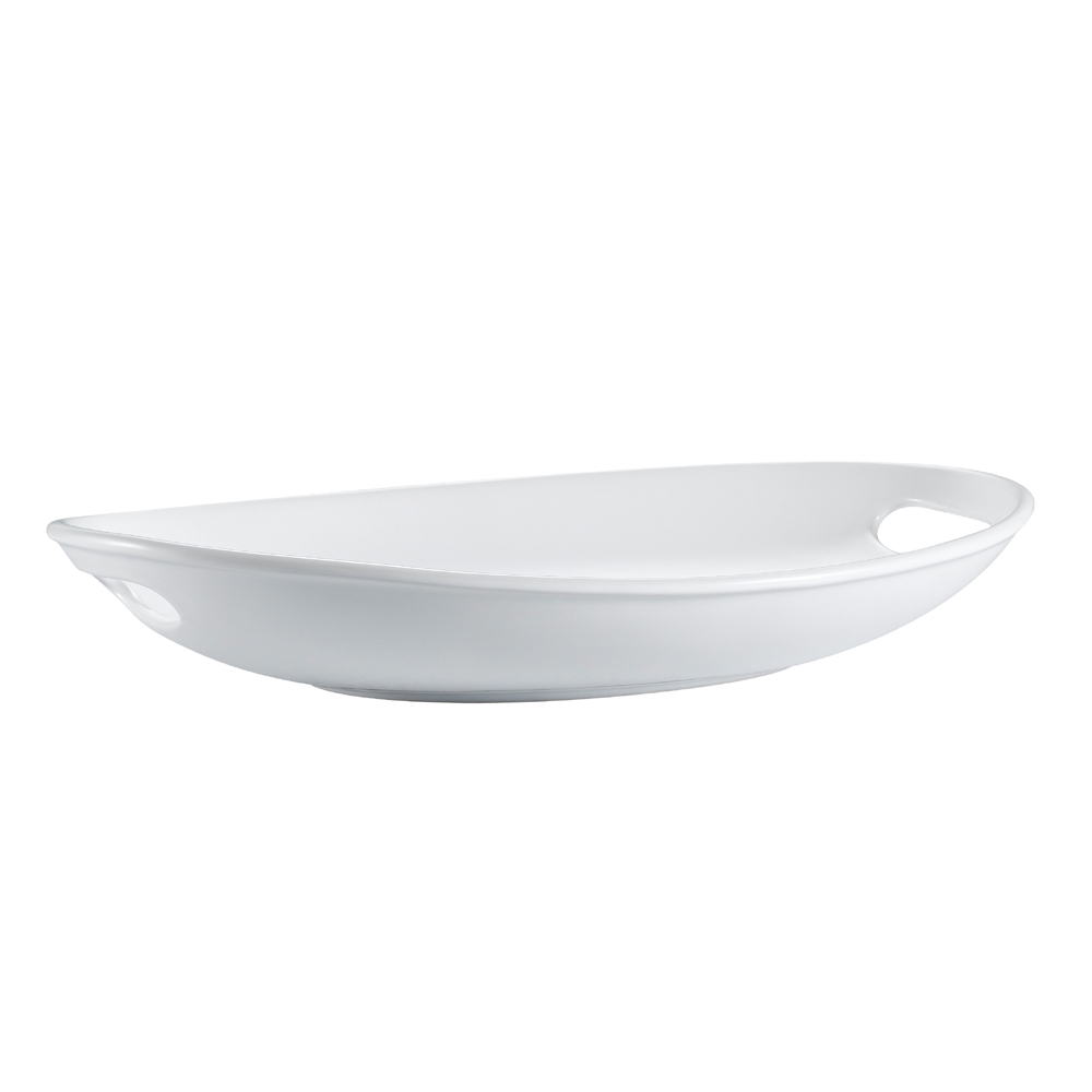 CAC China MX-OT18 Catering Collection Super White Porcelain Deep Oval Tray with Handles 18 1/8" - 4 pcs
