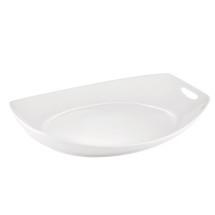 CAC China MX-STU41 Catering Collection Super White Porcelain Squared Oval Tray with Handles 14&quot;  - 1 dozen