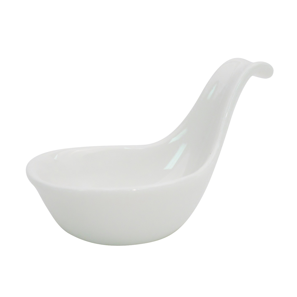 CAC China BH-104 Accessories Bone White Porcelain Mini Dish with Handle 1 oz., 4" - 3 dozen