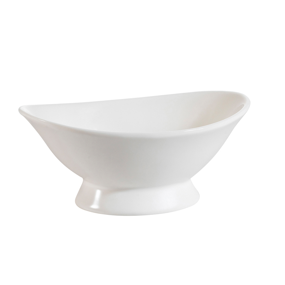 CAC China OBF-7 Accessories Bone White Porcelain Footed Oval Bowl 6 oz., 6 1/2"  - 2 dozen