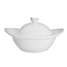 CAC China RCN-OB5 RCN Specialty Super White Porcelain Oval Bowl with Lid 4.5 oz., 5 5/8&quot;  - 2 dozen