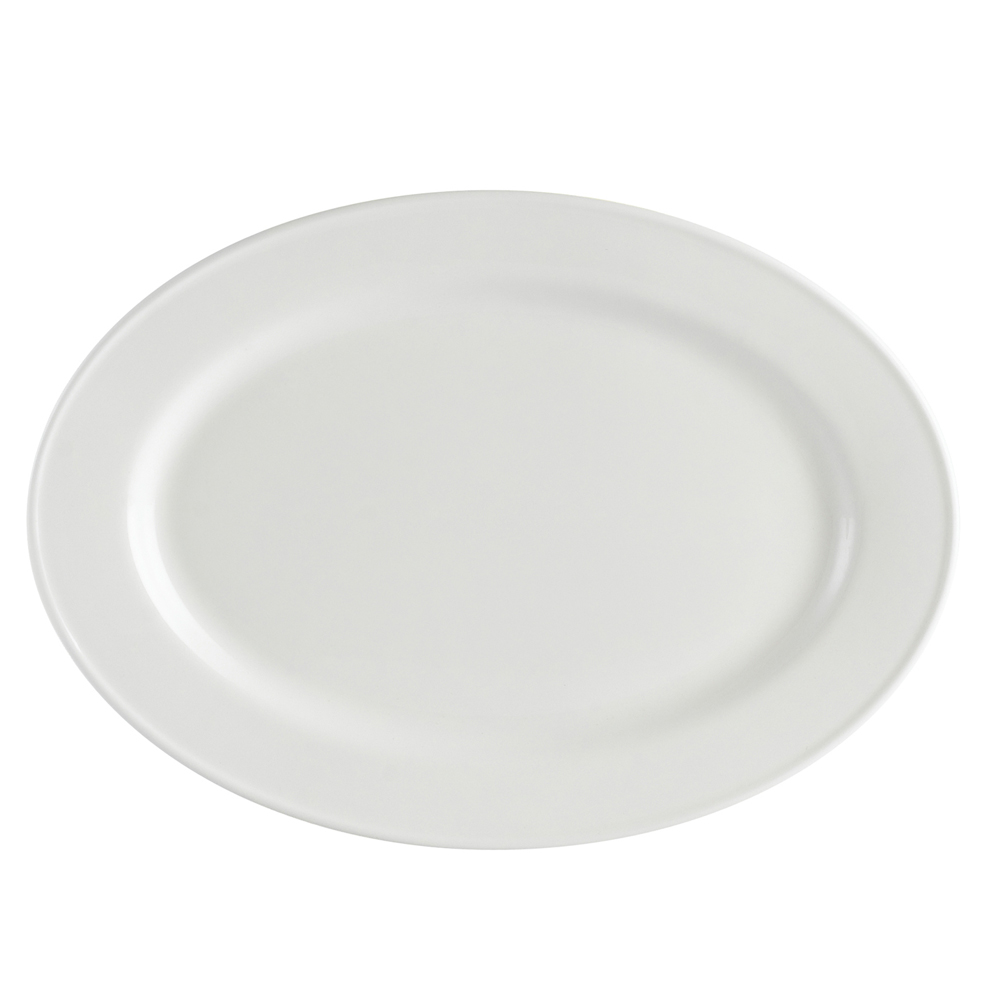 CAC China EVT-13 Everest Bone White Porcelain Oval Platter 11 3/4" - 1 dozen