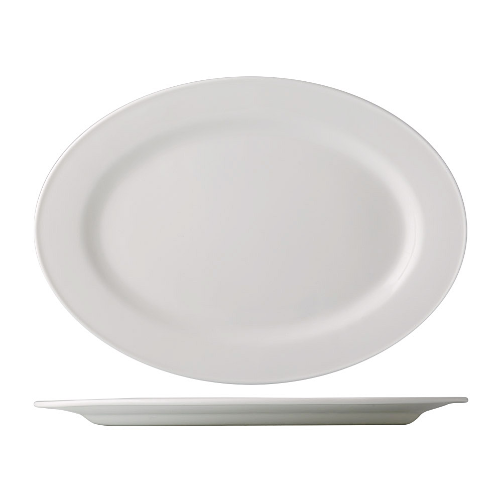 CAC China EVT-14 Everest Bone White Porcelain Oval Platter 12 3/4" - 1 dozen