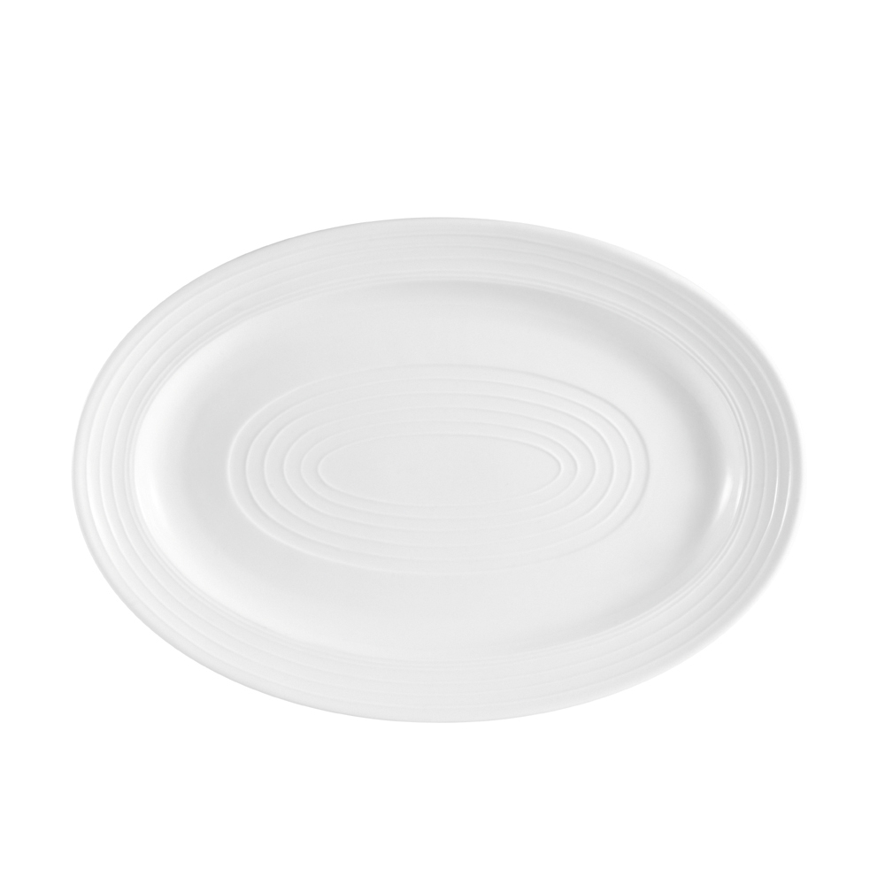 CAC China TGO-14 Tango Embossed Bone White Porcelain Oval Platter 13 5/8"  - 1 dozen