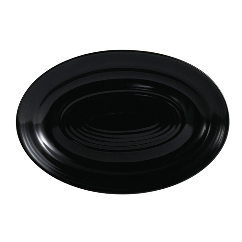CAC China TG-34-BLK Tango Embossed Porcelain Black Oval Platter 9 5/8"  - 2 dozen