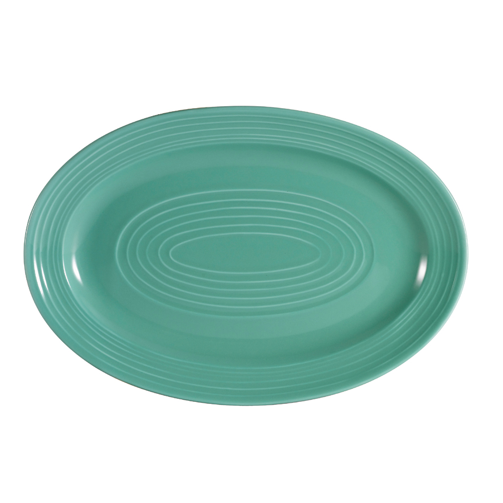 CAC China TG-12-G Tango Embossed Porcelain Green Oval Platter 10 5/8"  - 2 dozen