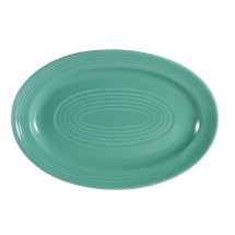 CAC China TG-34-G Tango Embossed Porcelain Green Oval Platter 9 5/8&quot;  - 2 dozen