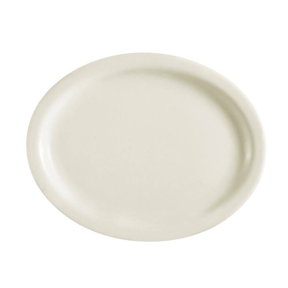 CAC China NRC-41 Oval Super White Porcelain Narrow Rim Platter 8 5/8" - 3 dozen