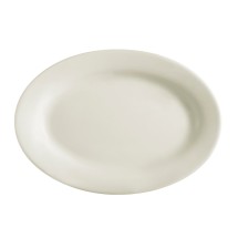 CAC China REC-19 American White Stoneware Rolled Edge Oval Platter 13 1/2&quot; - 1 dozen