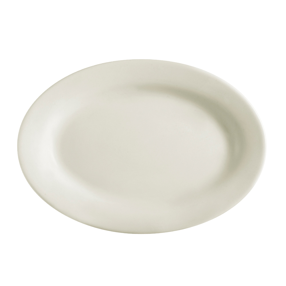 CAC China REC-19 American White Stoneware Rolled Edge Oval Platter 13 1/2" - 1 dozen