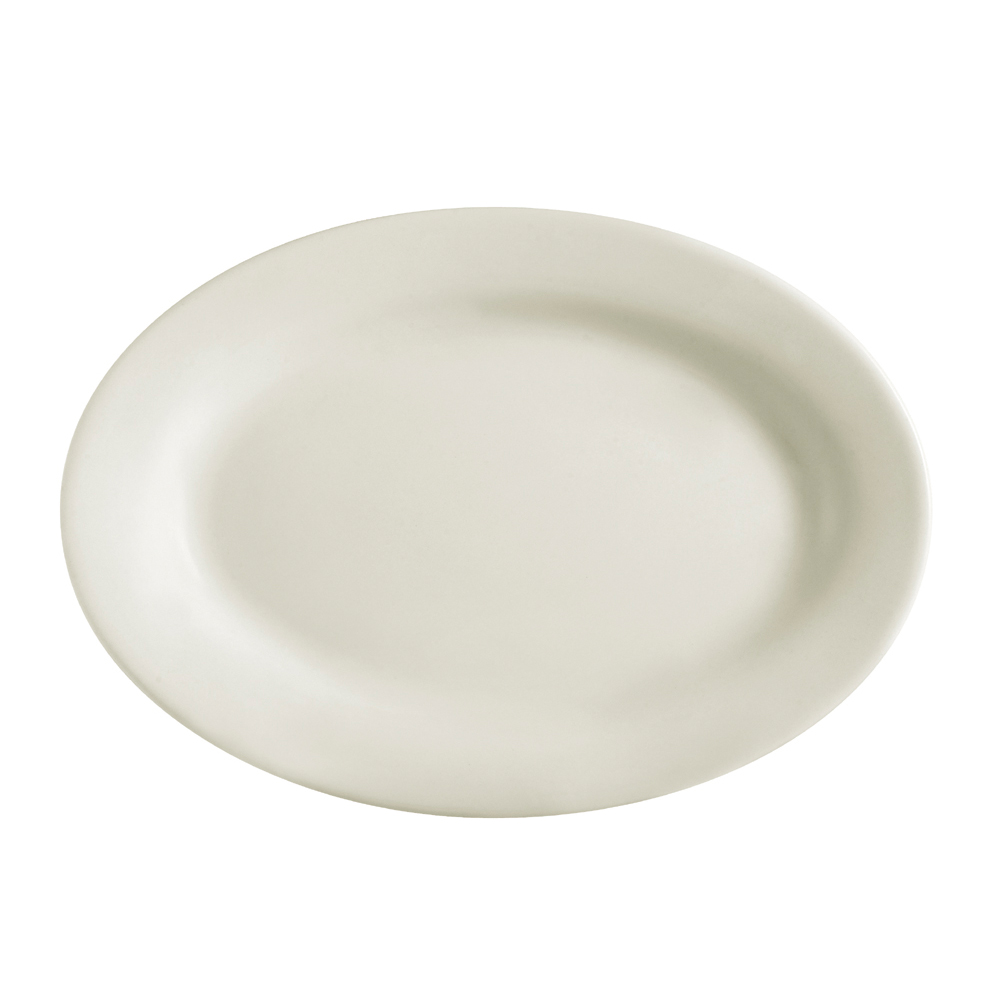 CAC China REC-12 American White Stoneware Oval Rolled Edge Platter 10 3/8" - 2 dozen