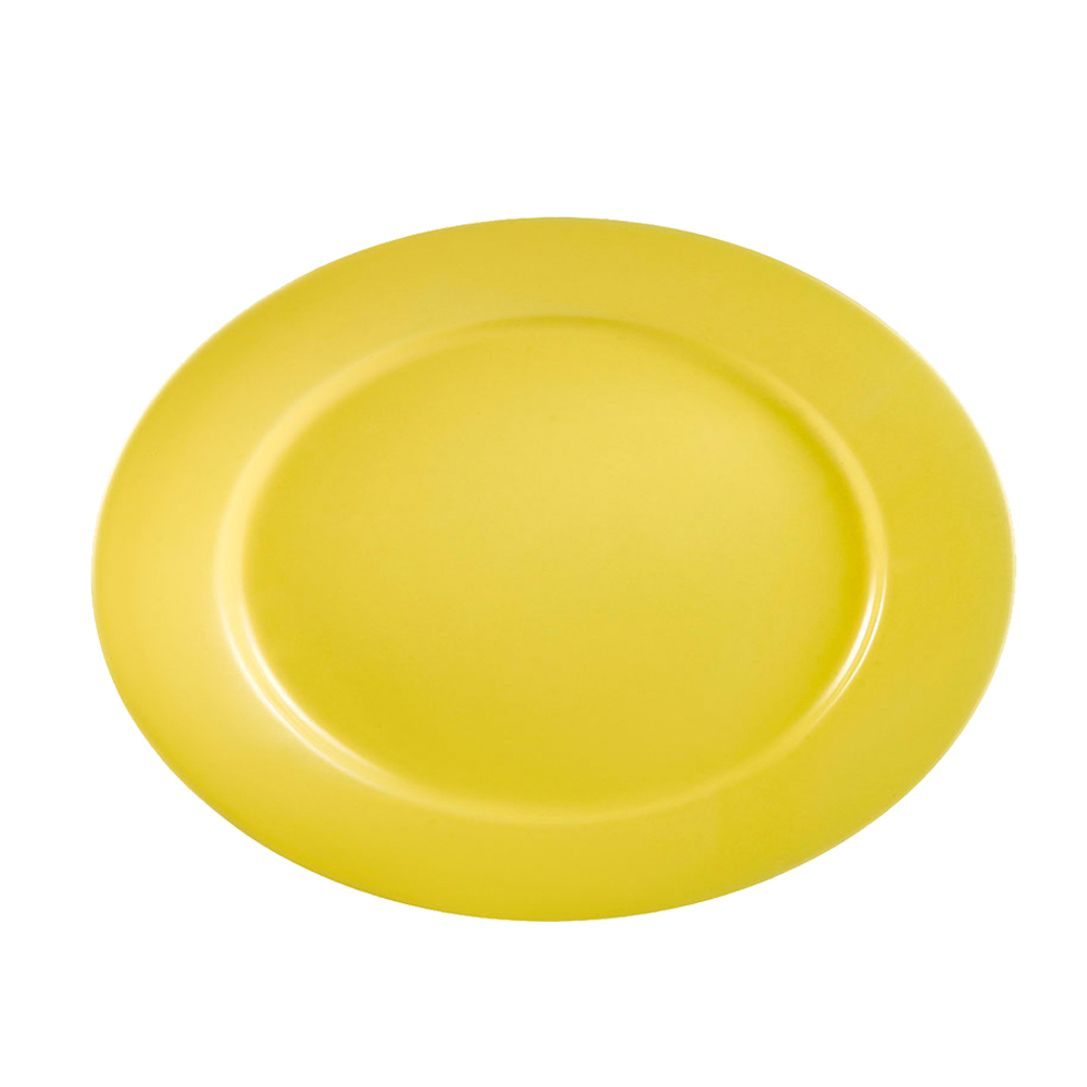 CAC China LV-13-Y Las Vegas Stoneware Yellow Oval Rolled Edge Platter 11 1/2"  - 1 dozen