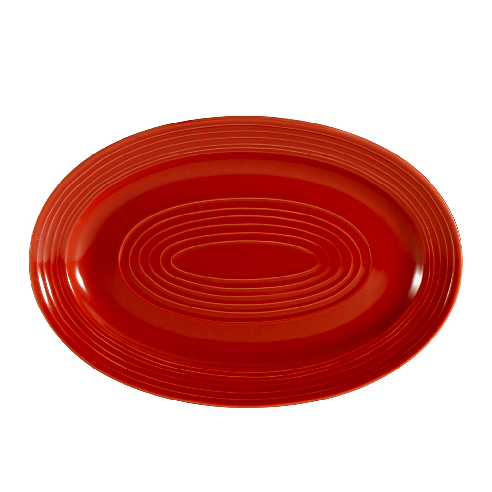 CAC China TG-12-R Tango Embossed Porcelain Red Oval Platter 10 5/8"  - 2 dozen