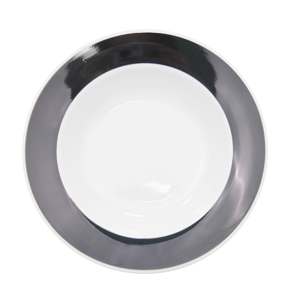 CAC China R-120-BLK Rainbow Black Stoneware Rolled Edge Pasta Bowl 26 oz., 12" - 1 dozen