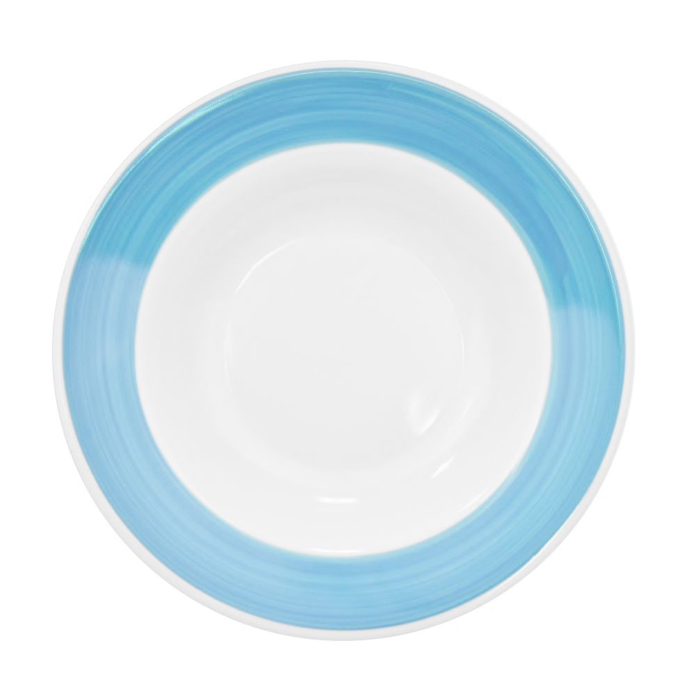 CAC China R-120-BLU Rainbow Blue Stoneware Rolled Edge Pasta Bowl 26 oz., 12" - 1 dozen