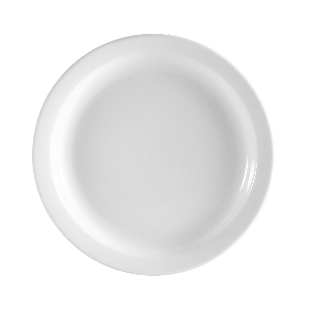 CAC China NCN-9 Clinton Super White Porcelain Narrow Rim Plate 9 1/2" - 2 dozen
