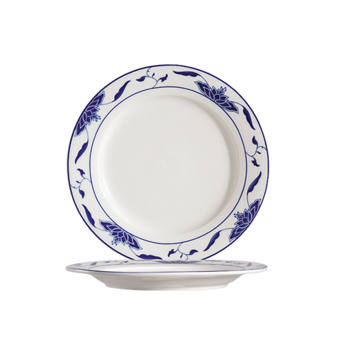 CAC China 103-8 Blue Lotus Bone White Plate 8 1/4" - 3 dozen