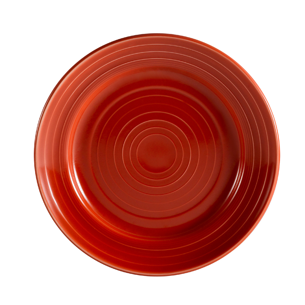 CAC China TG-16-R Tango Embossed Porcelain Red Plate 10 1/2"  - 1 dozen