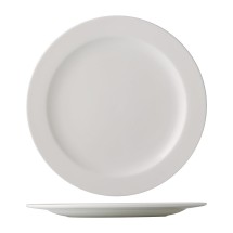 CAC China ALP-9 Alps Bone White Porcelain Plate with Medium Rim 9 3/4" - 2 dozen
