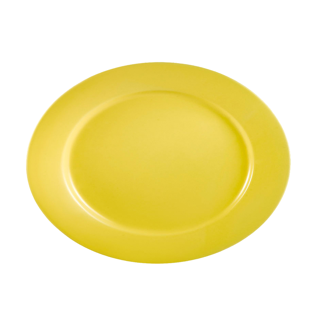 CAC China LV-12-Y Las Vegas Stoneware Rolled Edge Yellow Platter 10 3/8" - 2 dozen