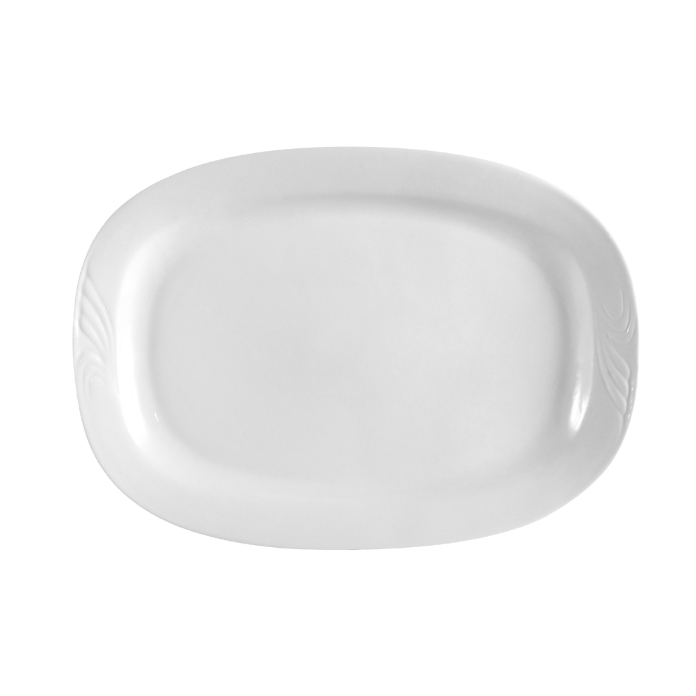 CAC China RSV-93 Roosevelt Embossed Rectangular Super White Porcelain Platter 12" - 1 dozen