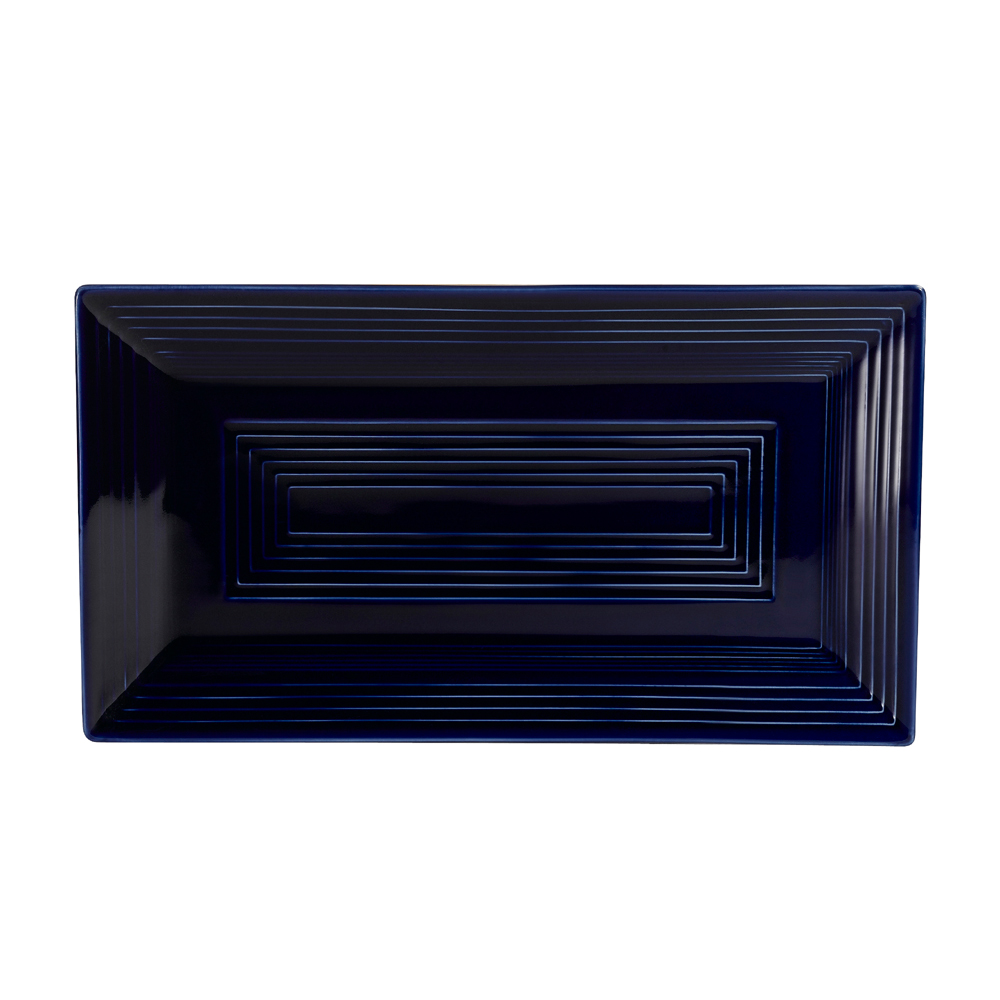 CAC China TG-RT13-CBU Tango Embossed Porcelain Cobalt Blue Rectangular Platter 11 5/8"  - 1 dozen