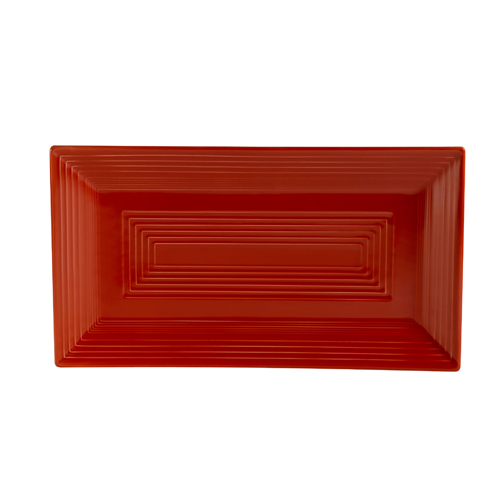 CAC China TG-RT13-R Tango Embossed Porcelain Red Rectangular Platter 11 5/8"  - 1 dozen