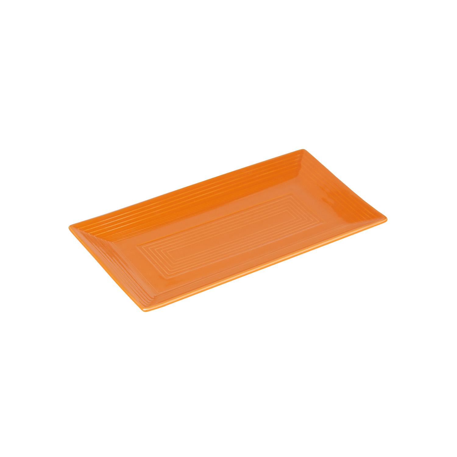 CAC China TG-RT13-TNG Tango Embossed Porcelain Tangerine Rectangular Platter 11 5/8"  - 1 dozen