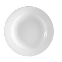 CAC China RCN-3 Clinton Super White Porcelain Rolled Edge Soup Plate 10 oz., 8 7/8&quot; - 2 dozen