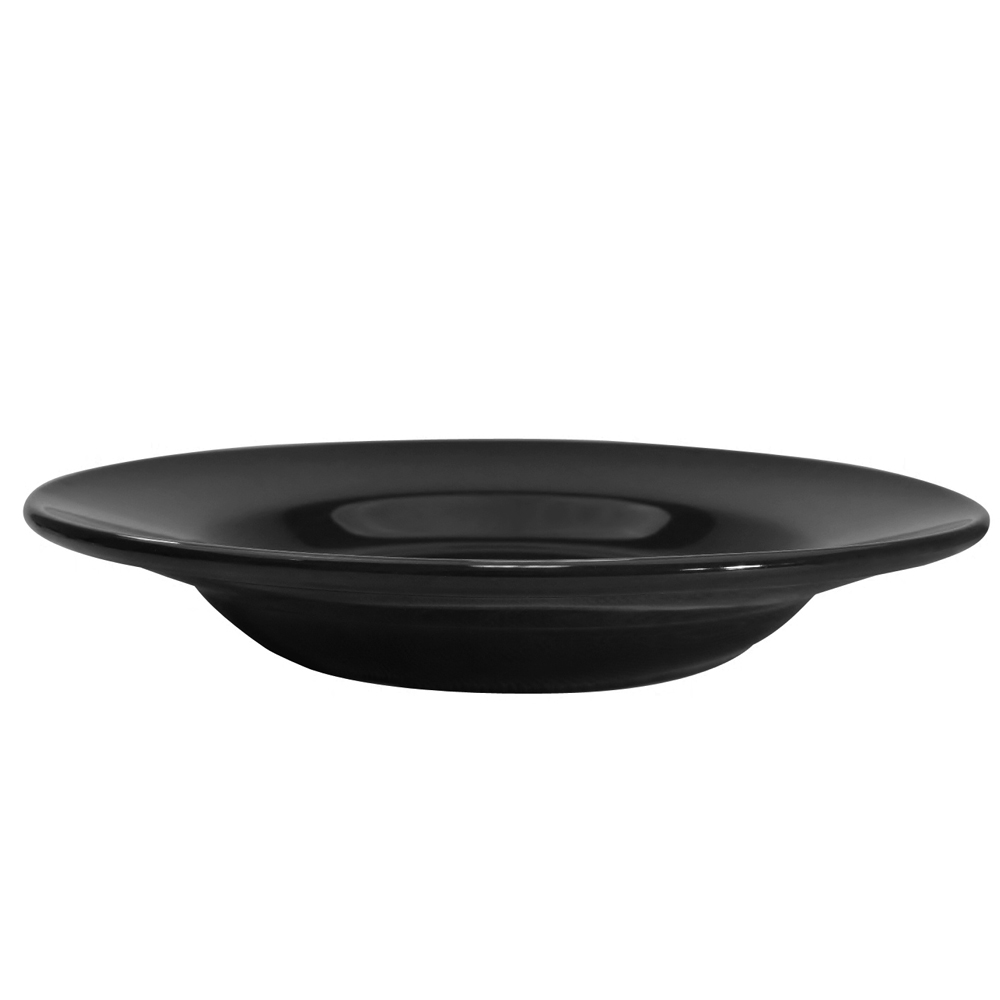 CAC China LV-3-BLK Las Vegas Stoneware Rolled Edge Black Soup Plate 12 oz., 8 3/4" - 2 dozen