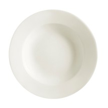 CAC China REC-3 American White Stoneware Rimmed Rolled Edge Soup Plate 10 oz., 9&quot; - 2 dozen