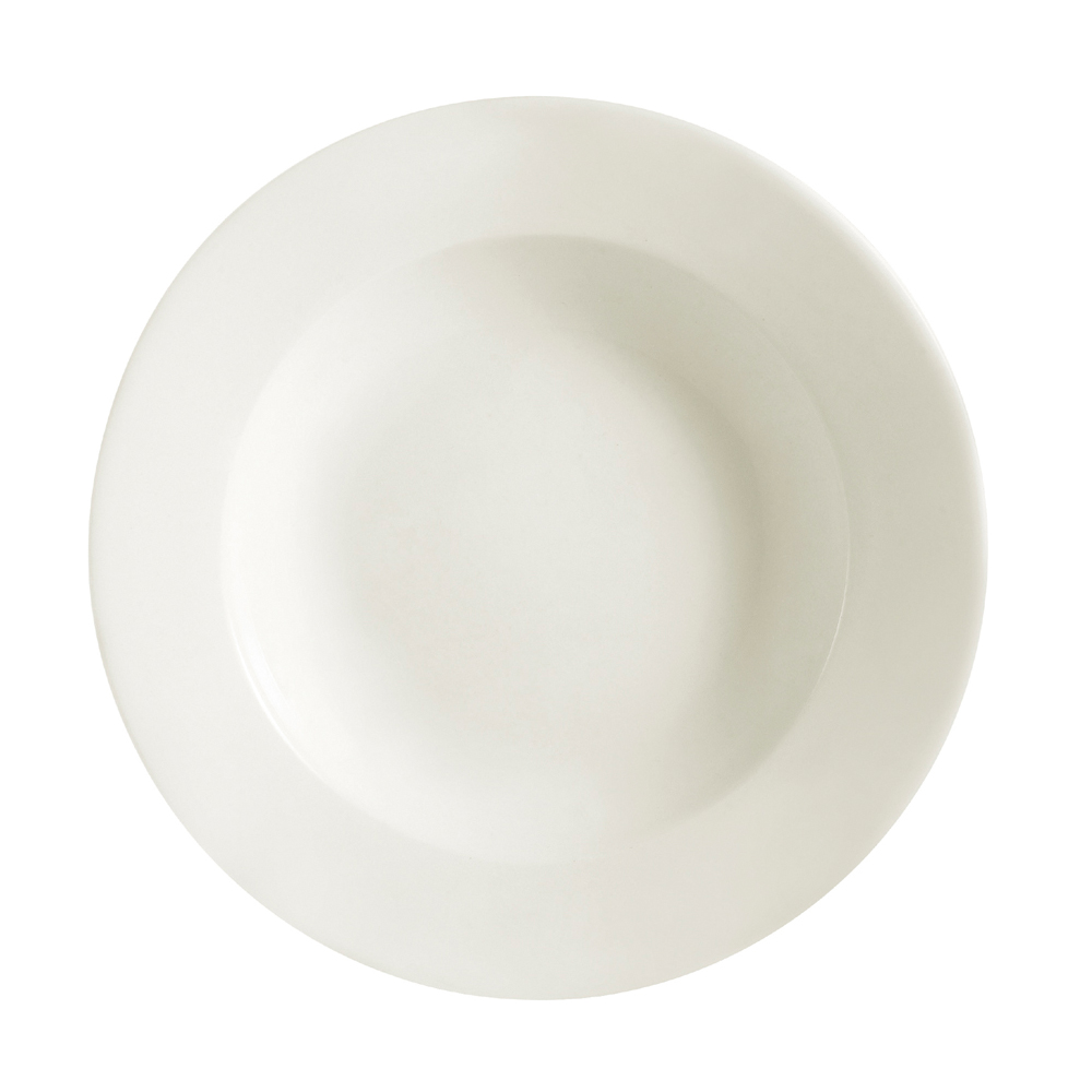 CAC China REC-3 American White Stoneware Rimmed Rolled Edge Soup Plate 10 oz., 9" - 2 dozen