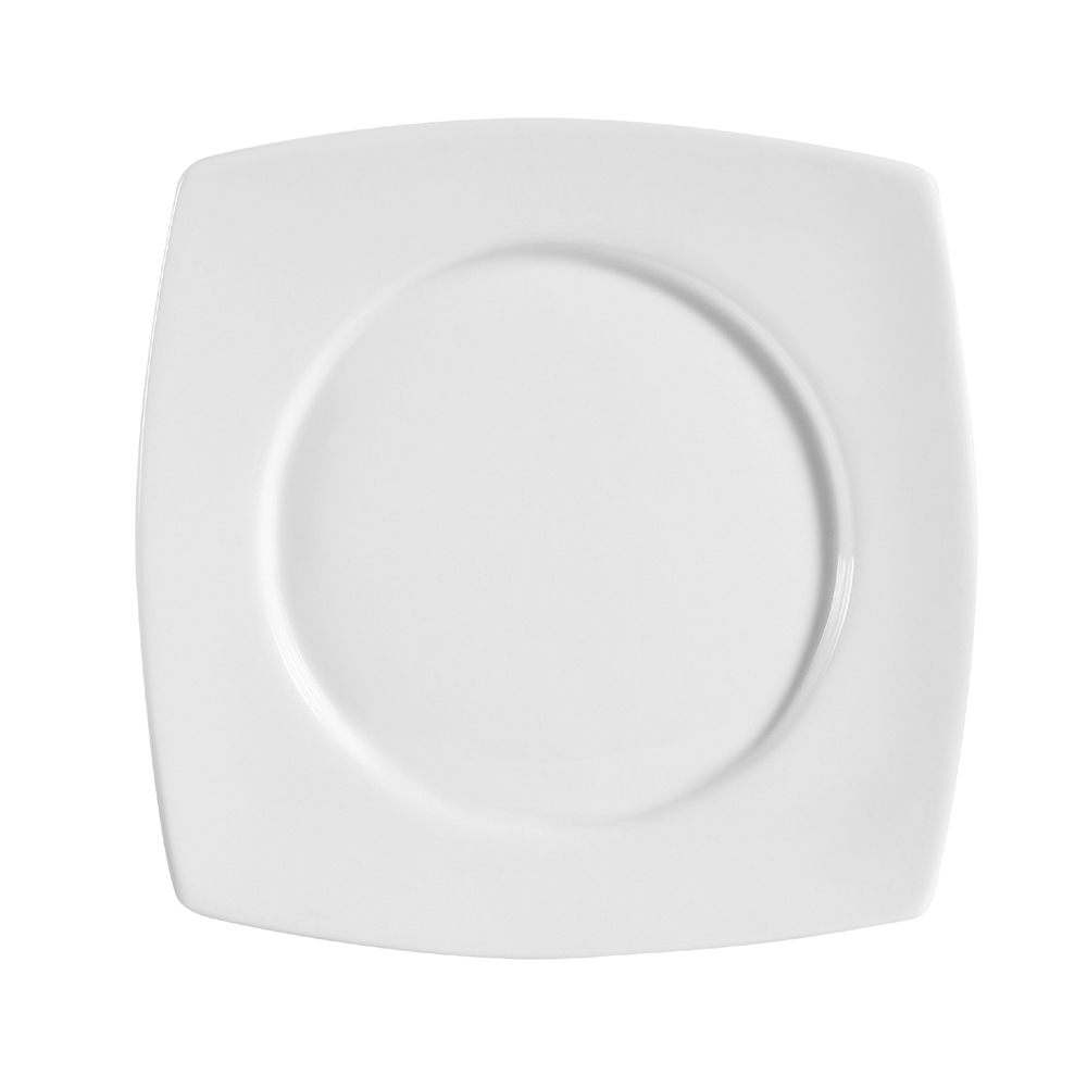 CAC China RCN-SQ23 Clinton Super White Porcelain Round In Square Plate 13 1/2" - 1 dozen
