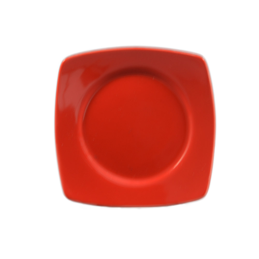 CAC China R-SQ6-R Clinton Super White Porcelain Round In Square Plate Red 6 7/8"  - 3 dozen