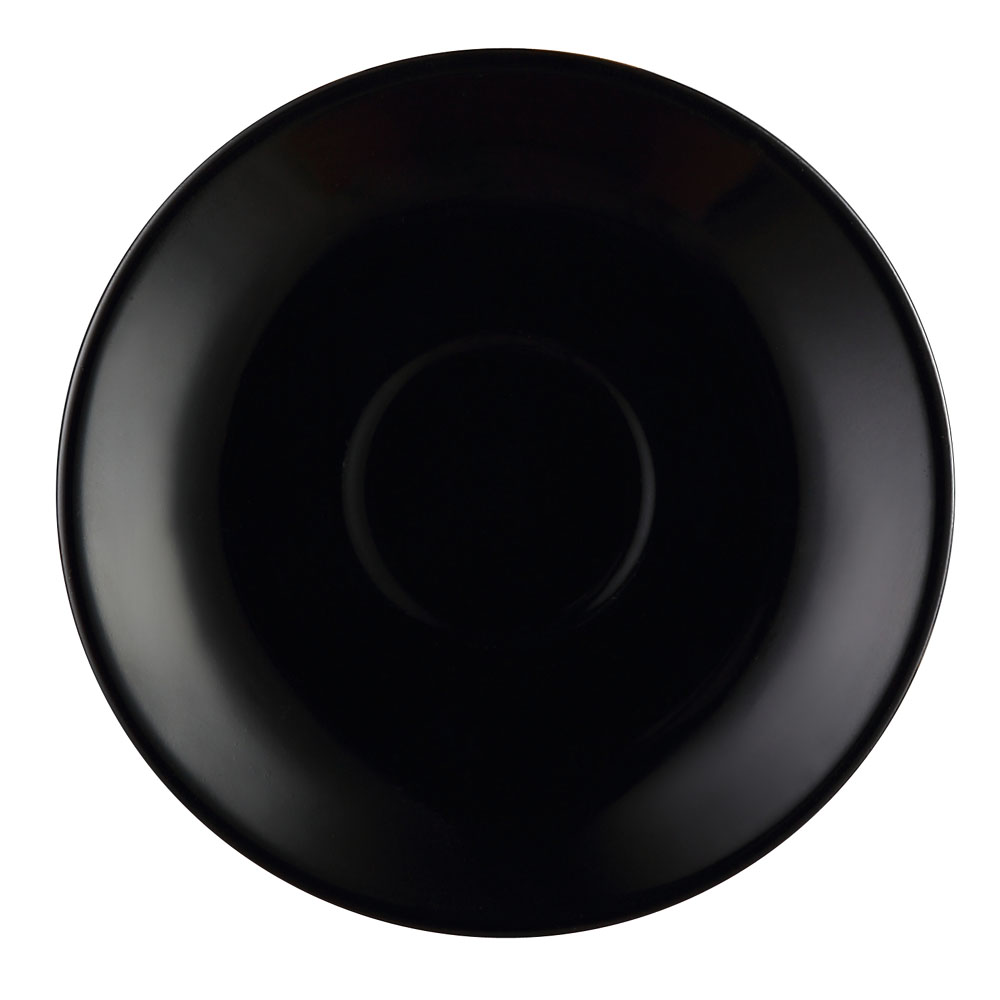 CAC China LV-36-BLK Las Vegas Stoneware Black Rolled Edge A.D. Cup Saucer for LV-35-BLK 4 1/2"  - 3 dozen