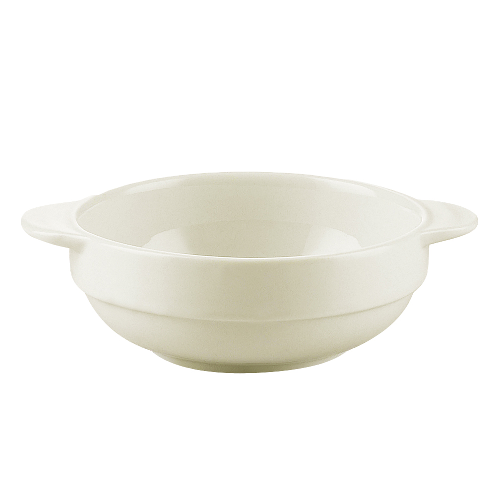 CAC China REC-58 REC American White Stoneware Soup Bowl with Handles 8 oz., 6"  - 3 dozen