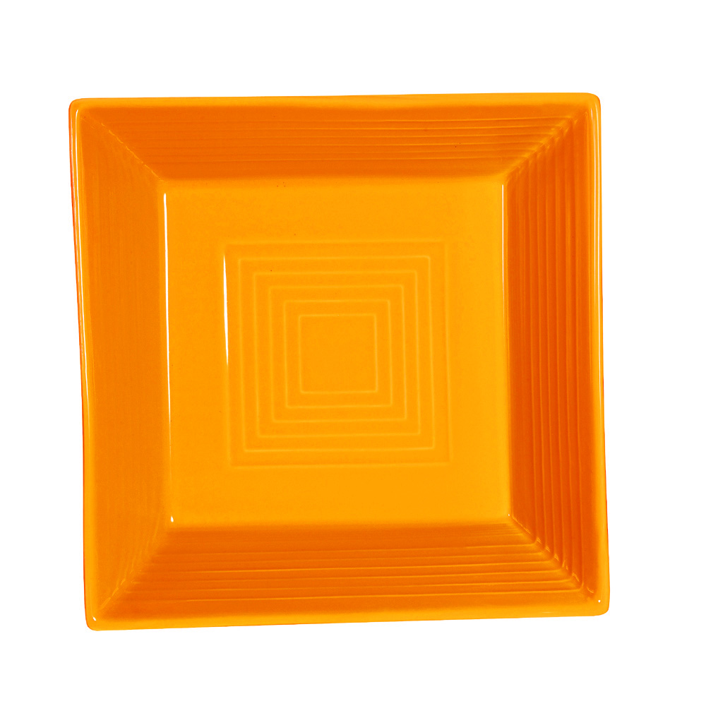 CAC China TG-B6-TNG Tango Embossed Porcelain Tangerine Square Bowl 15 oz., 6"  - 2 dozen