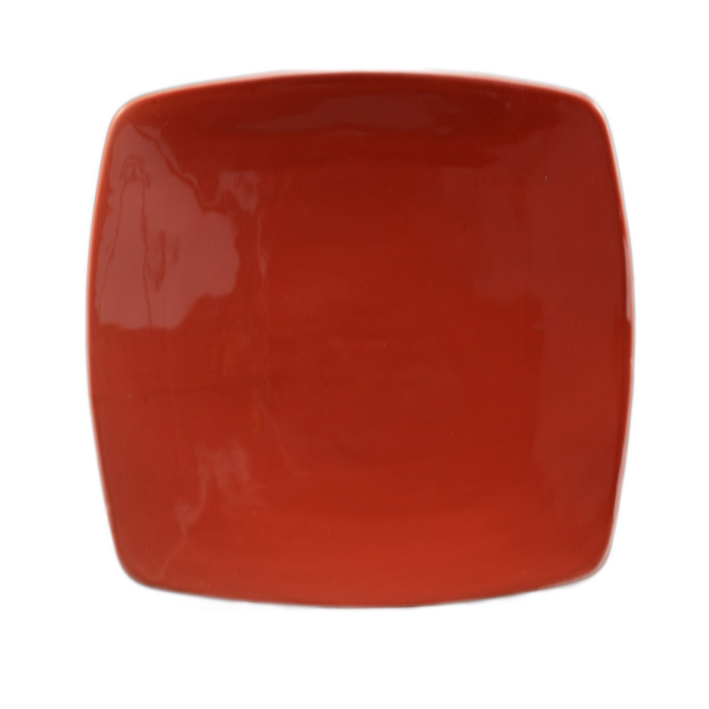 CAC China R-FS21-R Clinton Super White Porcelain Red Flat Square Plate 11 7/8" - 1 dozen