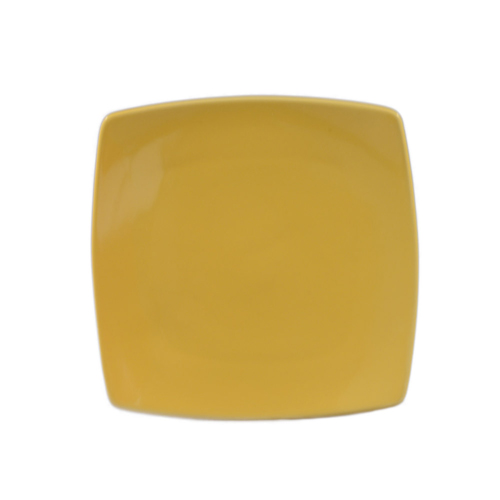CAC China R-FS16-Y Clinton Super White Porcelain Yellow Flat Square Plate 10 1/2" - 1 dozen