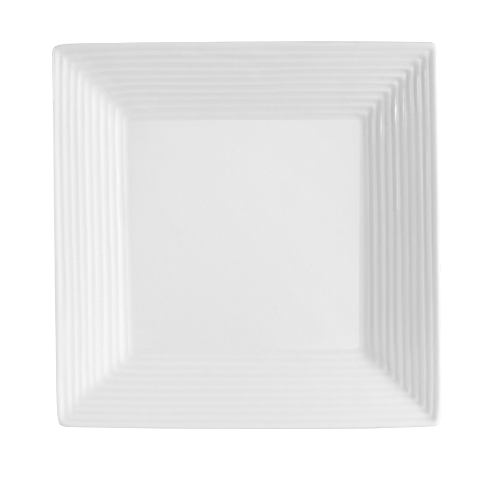 CAC China CBS-SQ8 Cambridge Embossed Super White Super White Porcelain  Square Plate 8" - 2 dozen