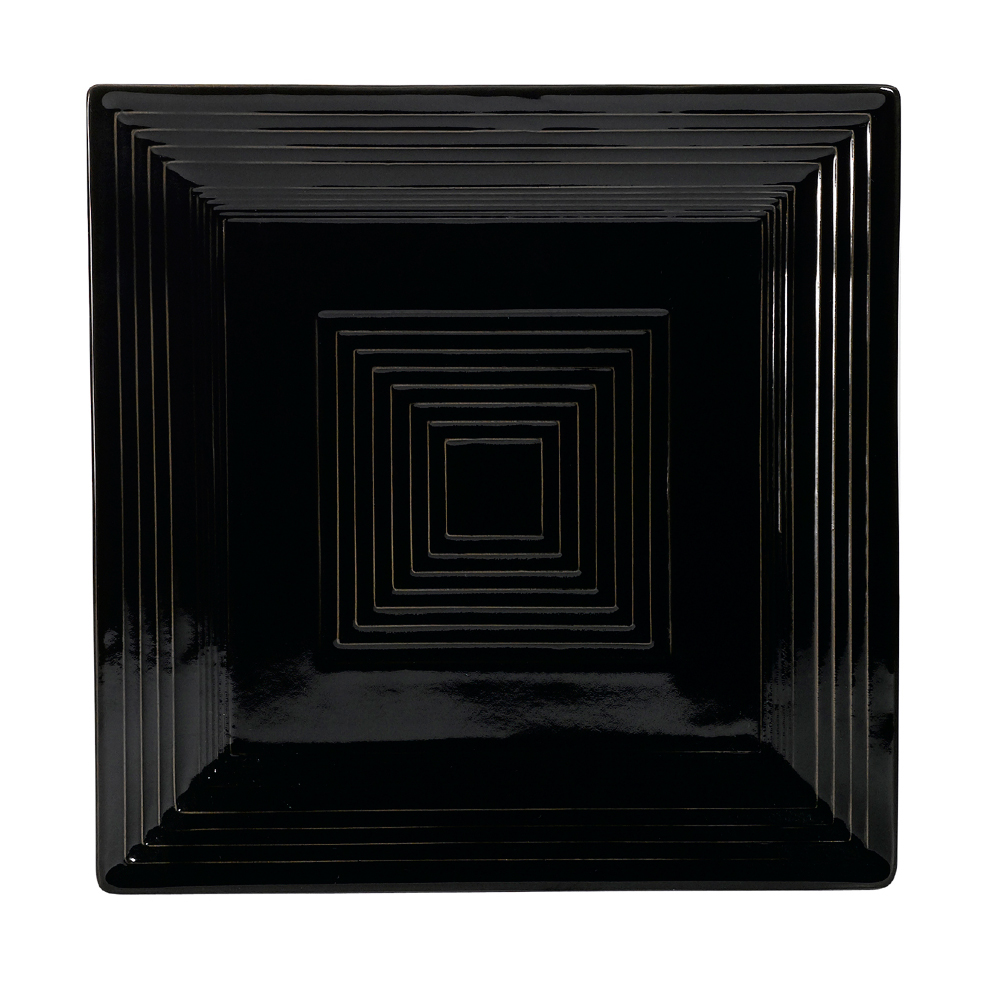 CAC China TG-SQ8-BLK Tango Embossed Porcelain Black Square Plate 8" - 2 dozen