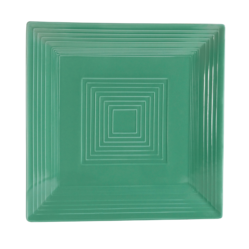CAC China TG-SQ16-G Tango Embossed Porcelain Green Square Plate 10"  - 1 dozen