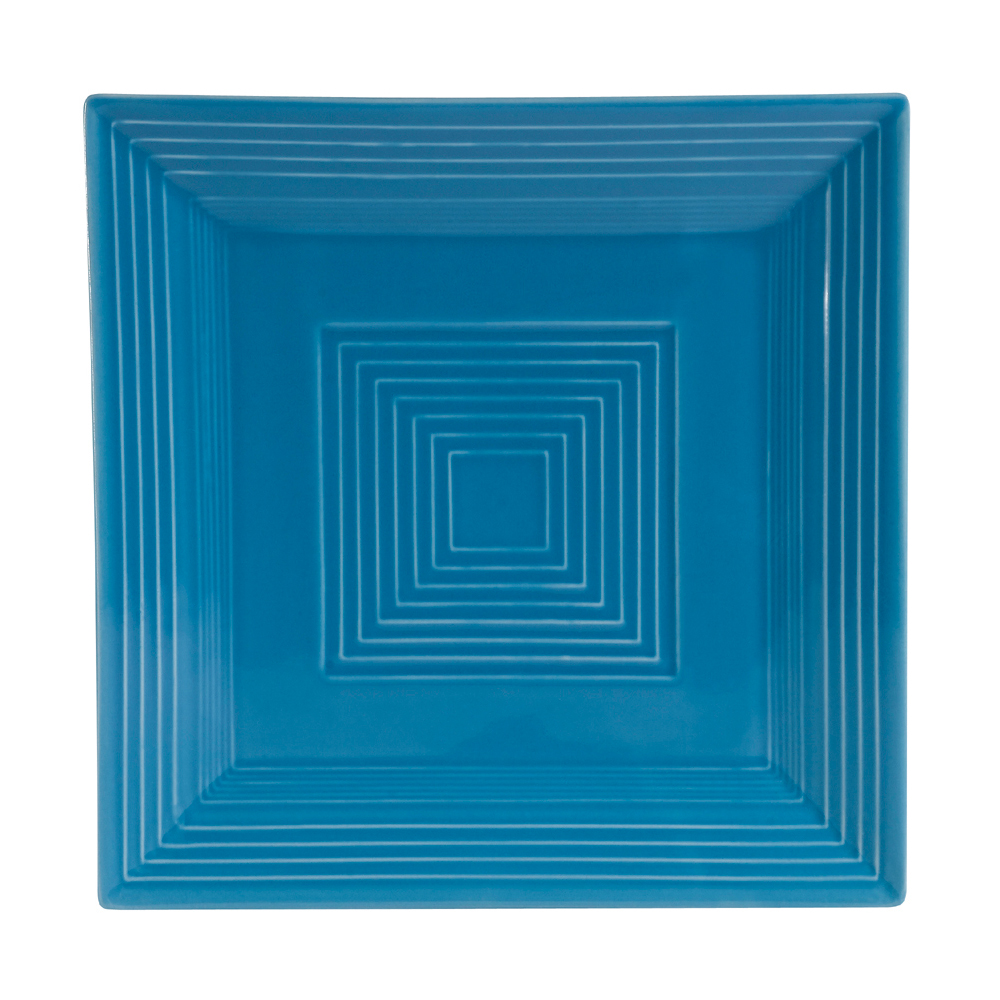 CAC China TG-SQ16-PCK Tango Embossed Porcelain Peacock Square Plate 10"  - 1 dozen