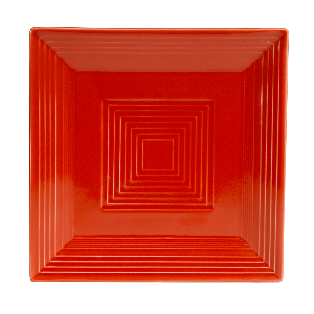 CAC China TG-SQ16-R Tango Embossed Porcelain Red Square Plate 10"  - 1 dozen