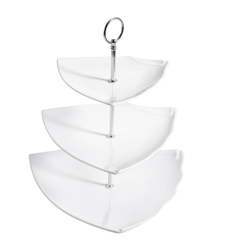 CAC China PTE-T3 3-Tier Super White Triangular Serving Tray 11 3/4" - 8 set