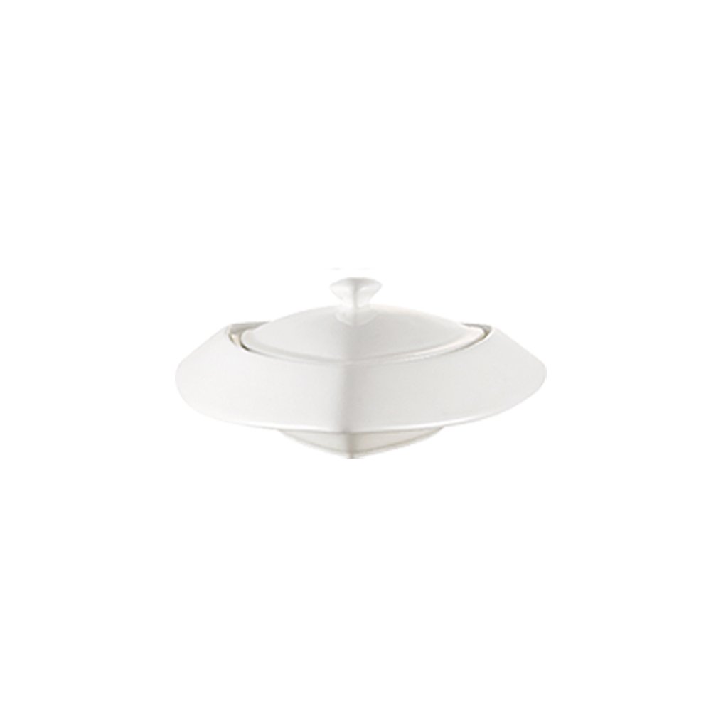 CAC China TR-B8 Accessories Super White Porcelain Triangular Bowl with Lid 10 oz., 8"  - 12 sets