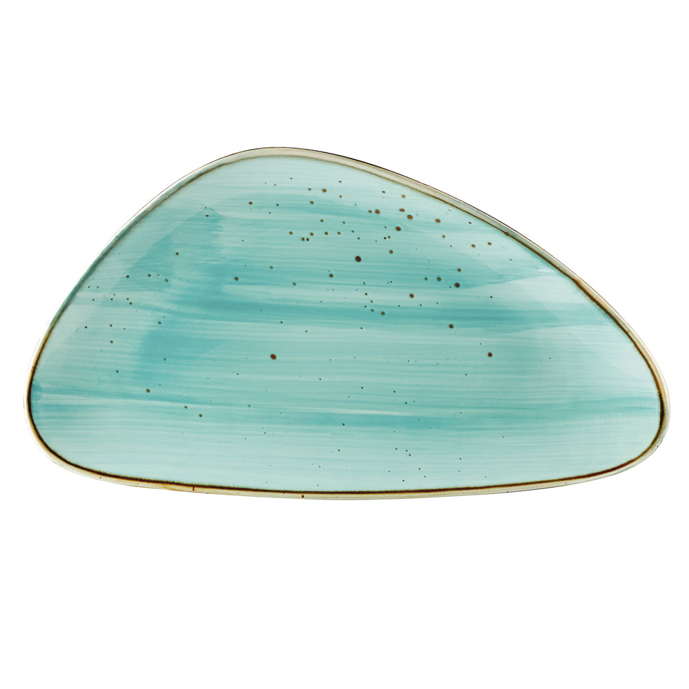 CAC China TUS-T41-TQS Tucson Turquoise Porcelain Triangular Plate 13 1/8"  - 1 dozen