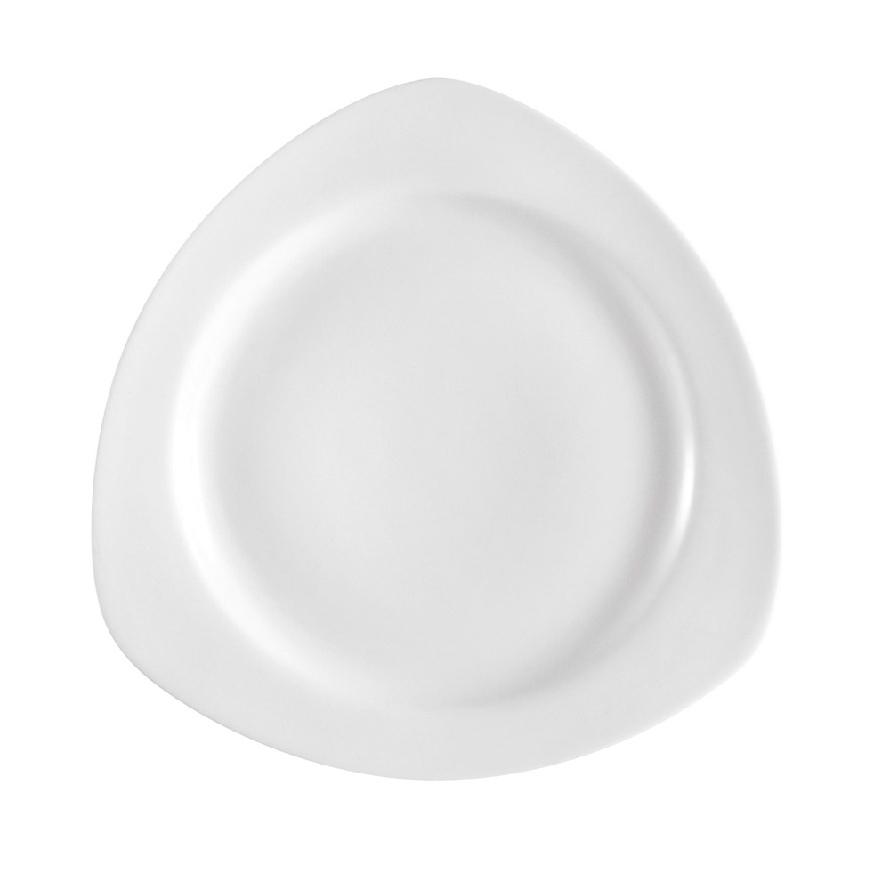 CAC China CPT-3 Super White Porcelain Triangular Soup Plate 12 oz., 9" - 2 dozen